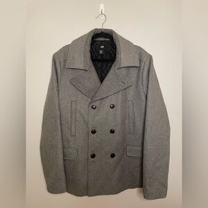 H&M Wool Blend Pea Coat, Gray, Size 46R, EUC